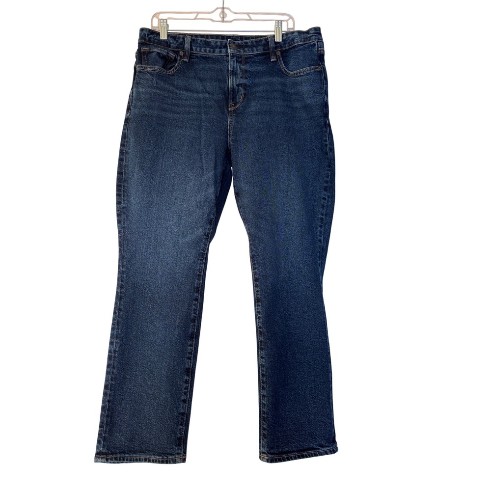 American Eagle Stretch Dark Wash Straight Leg Jeans Womens 14 Short Blue Denim